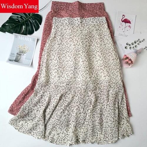 Summer Skirt Chiffon Print Floral Beach Skirt Sashes Long Skirts Casual Ruffles Womens Bohemian Midi Mermaid Skirt Clothes