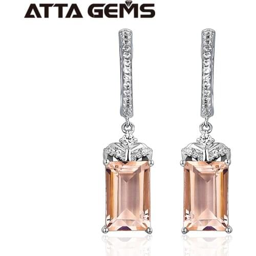 Morganite Real Sterling Silver Earring for Women Fine Jewelry 6.4 Carats Created Morganite Beryl Elegant Style Design S925