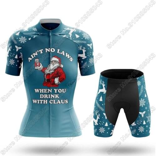 Drink With Claus - Women Cycling Jersey Set Summer Cycling Clothing Road Bike Shirts Suit Bicycle Bib Shorts MTB Maillot