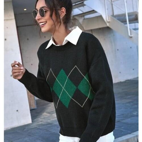 Womens Knitted Sweater Fashion Oversized Pullover Ladies Winter Loose Sweater Korean College Style Womens Pullover