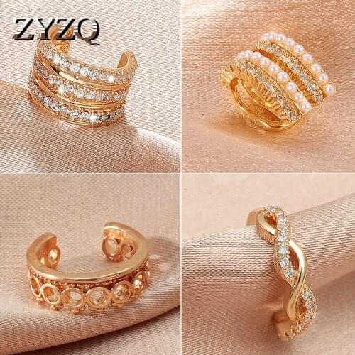 ZYZQ Simple Imitation Pearl Zircon Ear Clip Fashion Copper Inlaid Zircon C-Shaped Clip Earring For Women Cocktail Party Jewelry