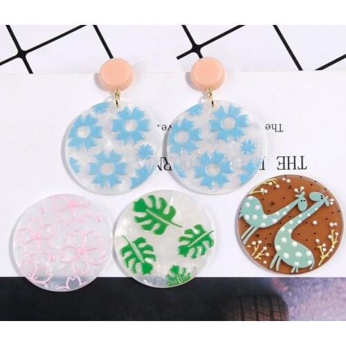 10 PCS Acrylic Round Flower Pattern Charms Pendant DIY Earring Accessories Findings For Jewelry Making