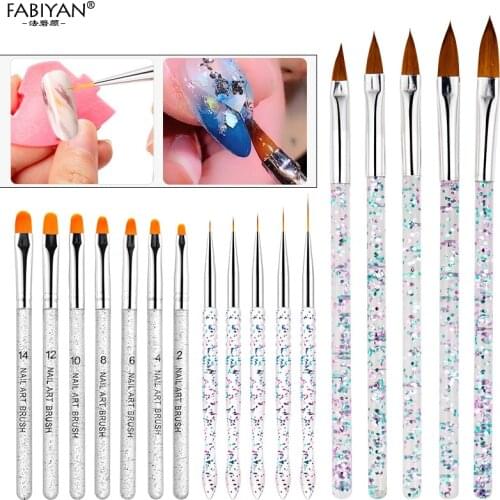 17Pcs/set Transparent UV Gel Crystal Handle DIY Lines Liner Flower Painting Carving Drawing Manicure Tool