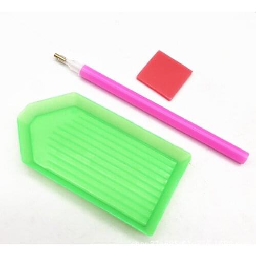 3pcs/set Nails Art Dotting Rhinestone Pen / plastic triangle plate / crystal Fixing glue Makeup Tools