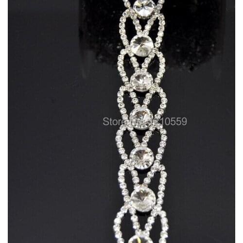 5 Yards Flower Rhinestone Trims Bridal Costume Silver Sew On Sewing Trimming