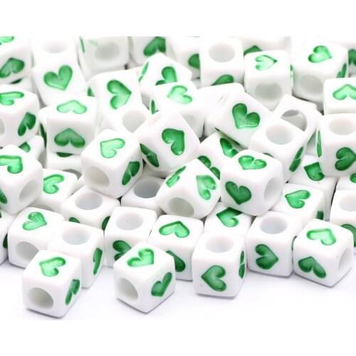 6x6mm Square White Acrylic Spacer Beads Green Heart-Shaped Loose Beads For Jewelry Making Diy Necklace Bracelet Accessories