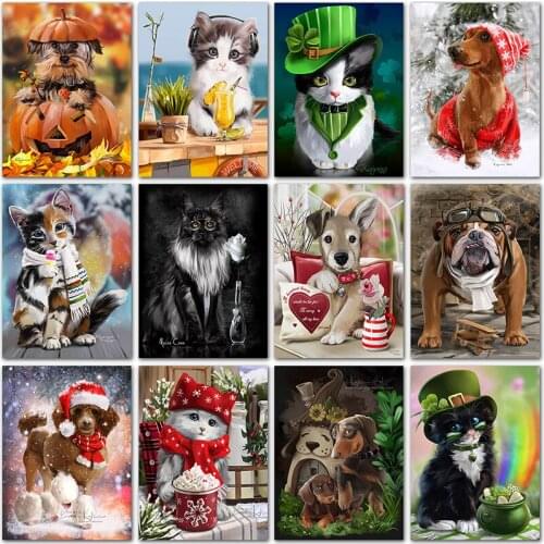 5D DIY Diamond Painting Christmas animals Cute dog cat Cartoon Full Square&Round Diamond mosaic Diamond embroidery Cross stitch