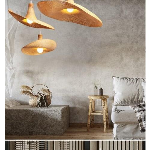 Bamboo chandelier new tea house Zen Southeast Asia Japanese lamps creative personality straw hat lamp clothing store Chandelier