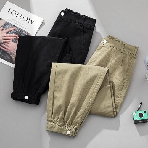 High Waist Casual Pants 2021 Spring Autumn Womens Trousers New Solid Loose Overalls Black Khaki Female Harem Pants Plus Size4XL