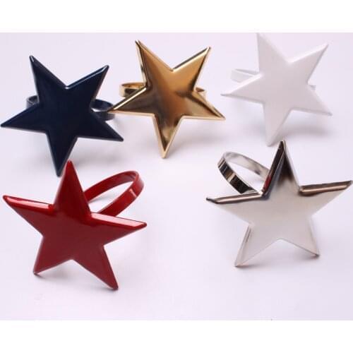 6PCS/Metal Napkin Ring Five-star Napkin Holder Ring Table Decoration Jewelry Gold, Silver, Red and Blue Four Color Napkin Ring