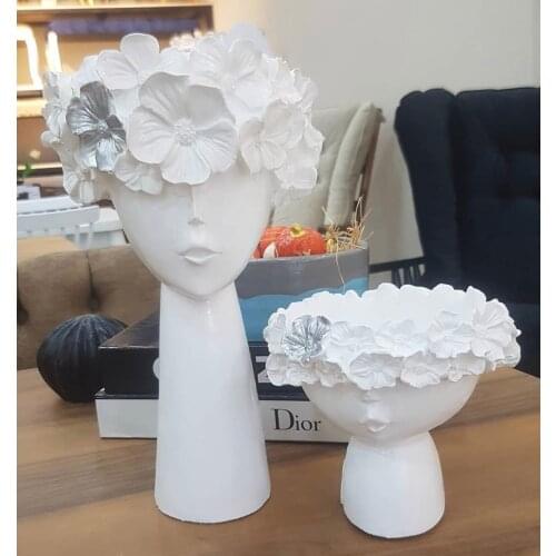 Floral Girl Flower Pot 2li set silver flowering