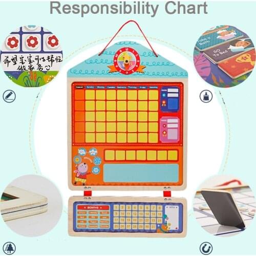 Wooden Magnetic Reward Activity Responsibility Chart Calendar Children Self Discipline Attendance Sheet Kids Calendar Time Toys