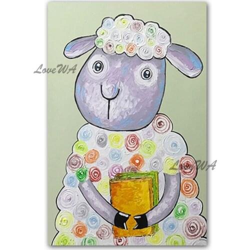 Children Room Decorative Cartoon Cute Sheep Oil Painting Wall Decor Art Animal Paintings Canvas Wall Art Unframed High Quality