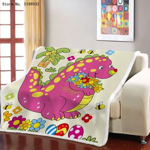 Dinosaur Sherpa Fleece Blanket Cartoon Kids Bed Cover Summer Winter Bedding Dino Blanket Soft Bedspread Travel Bedding for Girls
