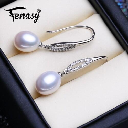 FENASY 925 Sterling Silver Drop Long Earrings Natural Freshwater Pearl Earrings For Women Fashion Drop Earrings Pearl Jewelry