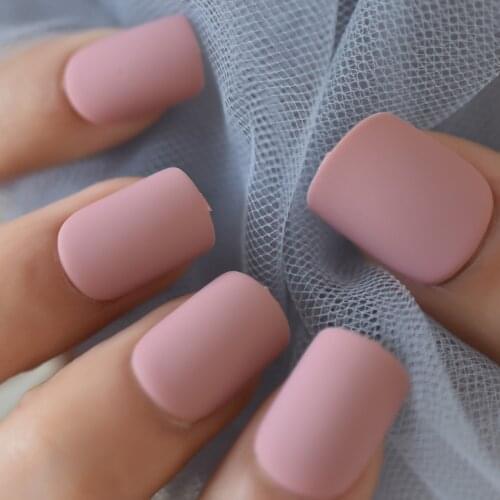 Fake Short Nail Tips Matte Pink Press On False Nails Squoval Designer Nail Art Display With Glue Tape