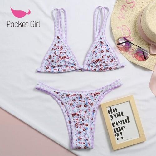 Pocket Girl 2021 Sexy Women Summer Swimwear Bikini Set Tie Side G-String Thong Beach Suit Swimsuit Bathing Suit Swimming Suit
