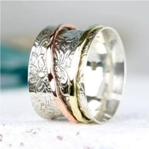 Natural Solid 925 Sterling Silver Spinner Ring Meditation Ring Statement Ring Size6.7.8.9.10