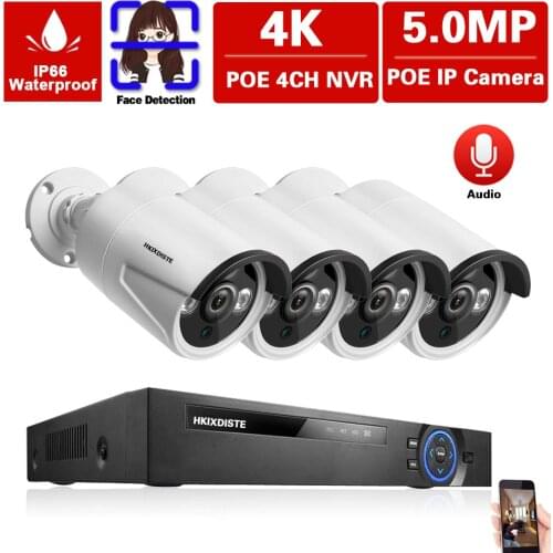 CCTV Camera Security System Kit 4K 4CH POE NVR Kit Outdoor CCTV Video Surveillance System Kit 5MP POE IP Monitoring Camera Set