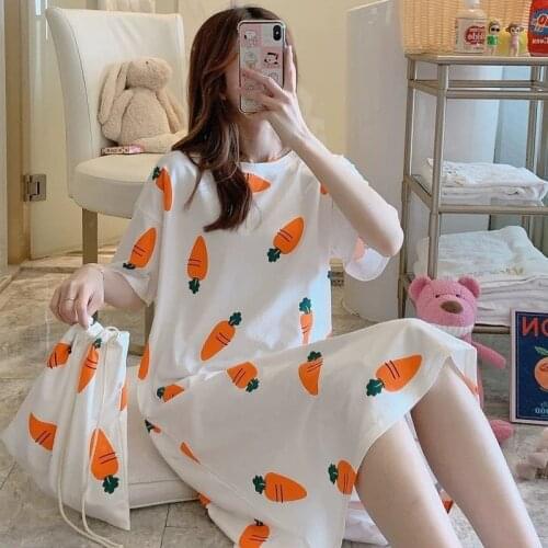 Summer Women Nightwear Cute Cartoon Printed Short Sleeve Sleepdress Homewear Casual Girl Students Sleepwear Ladies Nightgowns