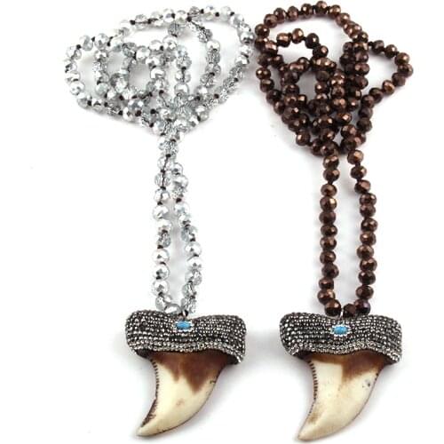 MOODPC Fashion GlassCrystal Long Knotted & Crystal Pave Teeth Charm Pendant Necklace And Women Necklaces