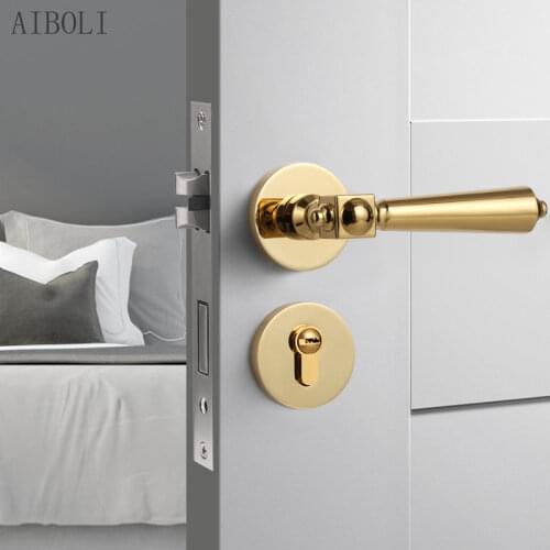 Golden Split Lock Indoor Magnetic Mute Wooden Door Lock Set Universal Door Handle Bedroom Door Lock