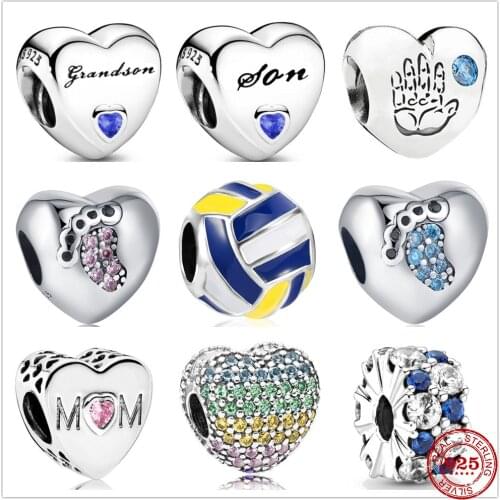 Genuine 925 Sterling Silver Heart Family Openwork Palm footprint Ball Beads Fit Original Pandora Bracelet Charm Jewelry Gift