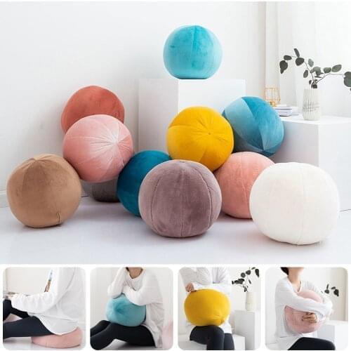 Nordic Velvet Candy Color Round Cushion Morning Ball Home Decorative Cushion Sofa Art Ball Room Salon Gallery Floor Pillow Futon