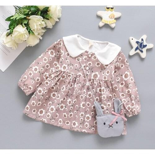 2019 New Baby Girls Dress New Long-Sleeve Princess Dress Kids Clothes Children Dress Floral Lemmon Cotton Rabit for Baby Dress