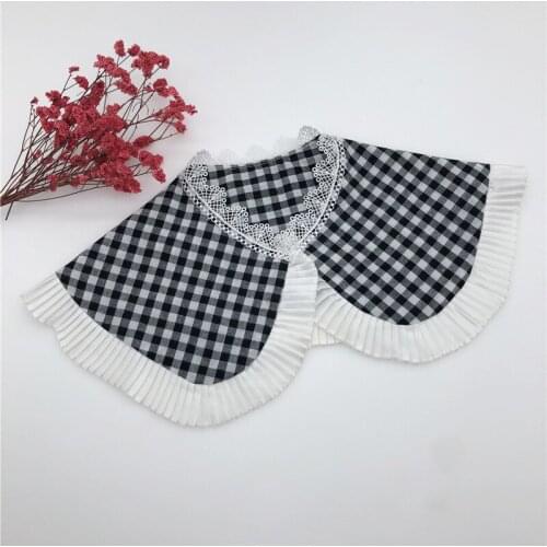 New Women Neckwear Tie Black White Plaid Cotton Neckline Fake Collar Elegant Detachable False Collar Removable Lapel Blouse Tops