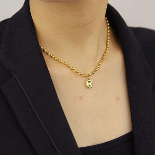 Beads necklaces for women stainless steel jewelry 2021 with charm gold clavicle oval sphere strand necklace trendy