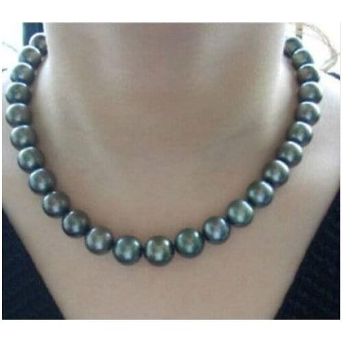 Stunning9-10mm tahitian peacock green pearl necklace 18inch