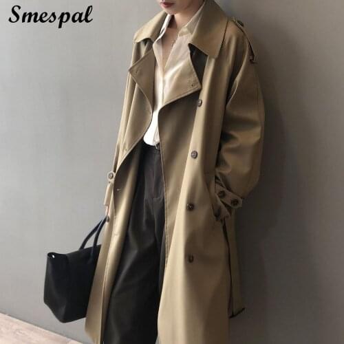 Long Coat Women Autumn Korean Fashion Double Breasted Trench Casual Plus Size Coat with Belt