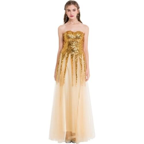 Angel-fashions Sleeveless Gold Sequin Illusion Tulle Prom Dresses Long 106