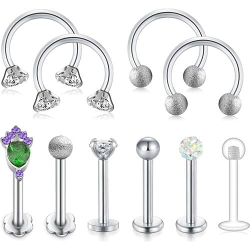 16Pcs 16G Cartilage Tragus Earring Stud Forward-Helix Earrings Lip Labret Medusa Monroe Piercing Ring
