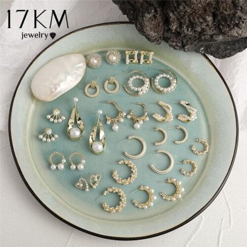 17KM Elegant Geometric Circle Pearl Earrings For Women Trendy Gold Heart Round Square Dangle Drop Earrings 2021 NEW Jewelry