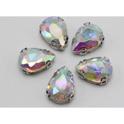 20 Clear AB Crystal Glass Teardrop Rose Montees 10X14mm Sew on Rhinestones Beads