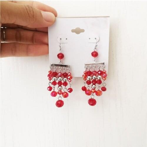 2020 New Red Black Crystal Tassel Earrings Handmade Pendant Statement Long Fringe Earrings for Women Fashion Jewelry