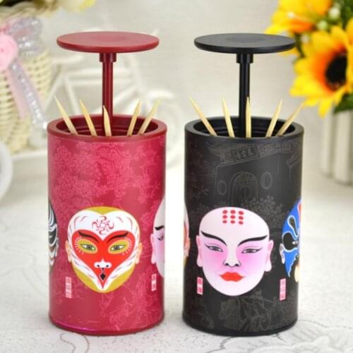 Toothpick Holder Chinese Style Automatic ABS Chinese Opera Face Pattern Toothpick Dispenser for Toothpick Table Decoration