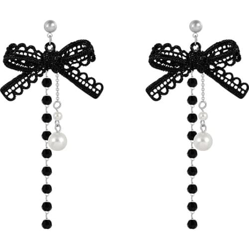 Long Tassel Earrings Black Bowknot Earring Wild Fashion Trend New Earrings Korean Fashion Jewelry For Women Pretty Gift