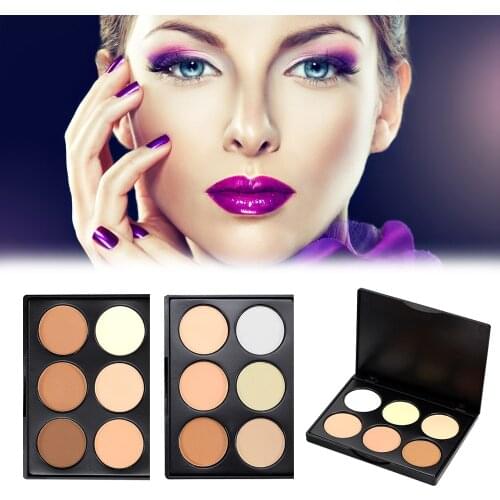 ELECOOL Concealer Foundation Powder Palette Set Brush Matte Face Women Make Up Kit Oil Cream Contour Palette 6 Colors TSLM1