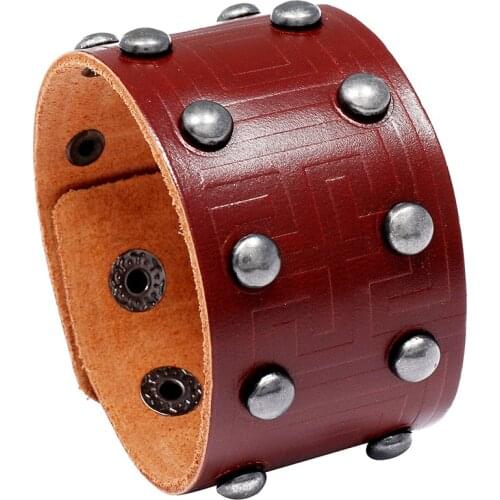 Jessingshow Genuine Leather Bracelet Punk Wide Snap Button Wrap Bracelets Wristband For Men Women Punk Gothic Emo Rock Armbands