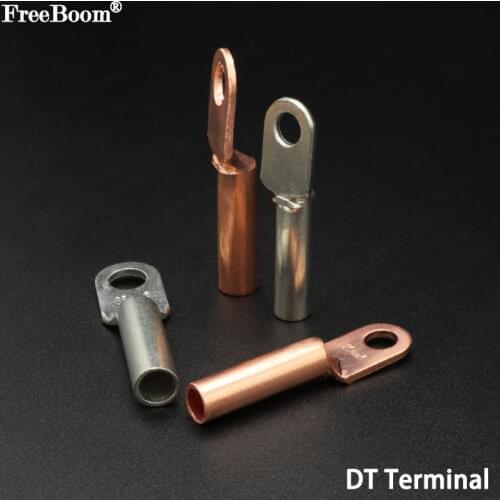 DT-10 DT-16 DT-25 DT-35 Wire Terminal Copper Crimp Splice Silver Tin Plated Block Bare Bolt Hole Nose Tube LUG Cable Connector
