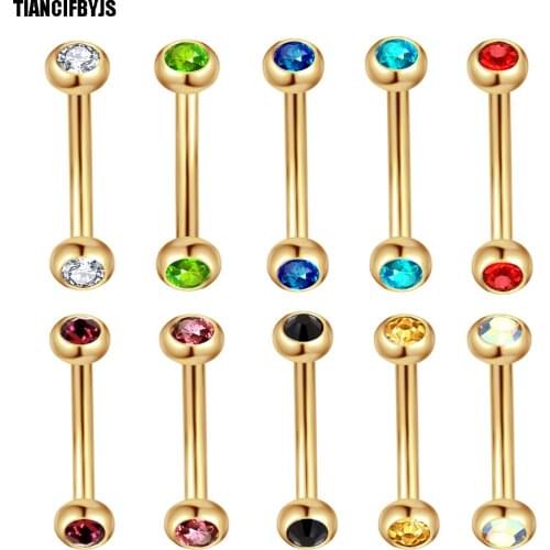 TIANCIFBYJS 100pcs 1.2*8*3mm ball surgical Steel circular piercing plated titanium colors piercing horseshoe eyebrow ring