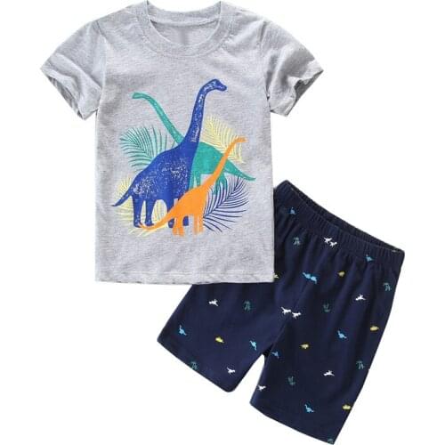 Jumping Meters New Arrival Dinosaurs Summer Clothing Sets For Boys Girls Cotton Tops Shorts Baby Tracksuit