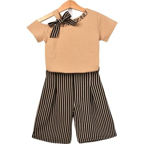 Girls sets kids baby clothes suit summer short T-shirt striped wide-leg pants two-piece garment children clothing fashion