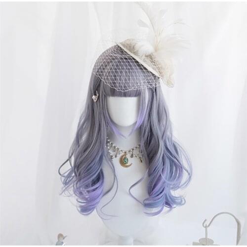 CosplayMIx 30-70CM Halloween Party Lolita Mixed Blue Purple Ombre Long Curly Short Bob Ponytails Synthetic Bangs Cosplay Wig
