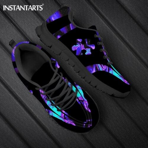 INSTANTARTS Purple Autism Geometric Printed Womens Shoes Breathable Fashion Brand Footwear Lace Up Walk Sneaker for Women Light