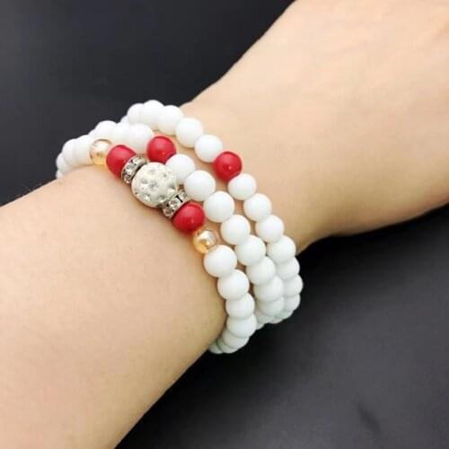 Small White Jade clip drill three rings 6mm hand string dyed coral glass hand string beads plus diamond bracelet hot sales