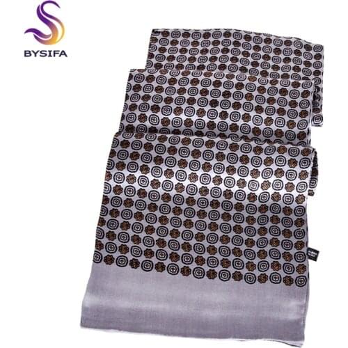 BYSIFA| Fall Winter Man100% Silk Scarf Printed Fashion Brand Metal Grey Long Scarves 2021 New Natural Pure Silk Men Scarf Cravat